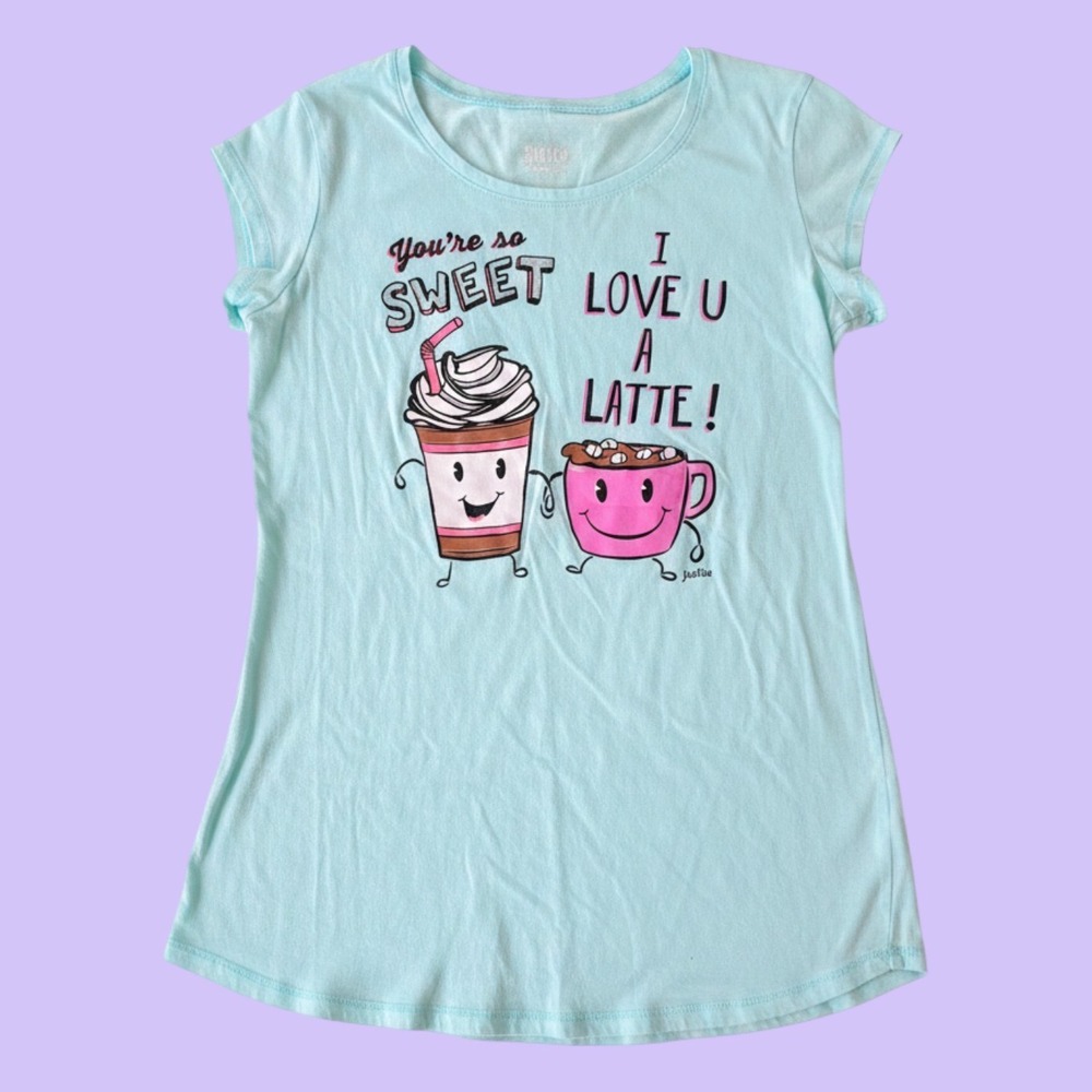 Y2K Justice Love U A Latte Graphic Tee Short Sleeve Scene Cute #18